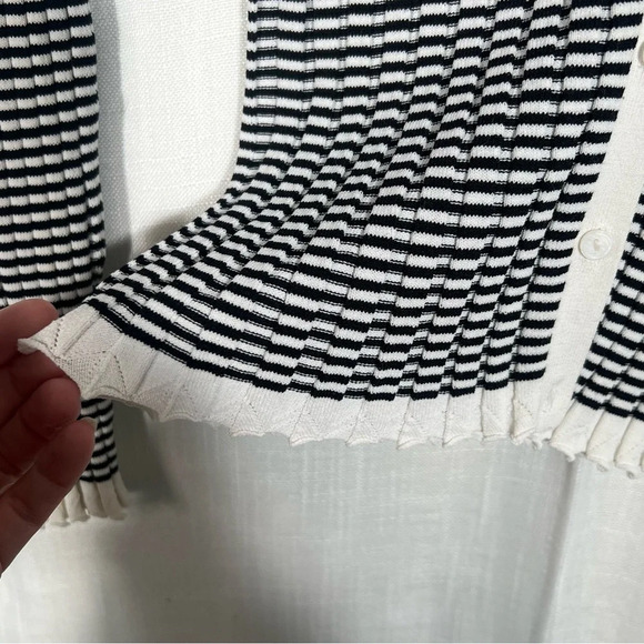 Ann Klein Y2K Lattice Hem Striped Cardigan Size SP - Picture 4 of 7